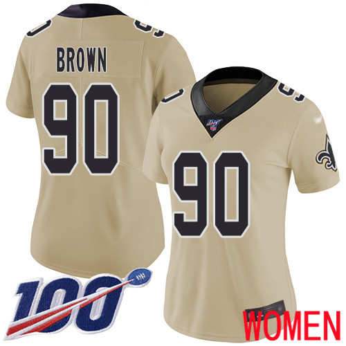 New Orleans Saints Limited Gold Women Malcom Brown Jersey NFL Football 90 100th Season Inverted Legend Jersey